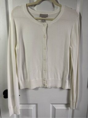 H&M Ivory Round-Neck Button-Front Cardigan, Size Medium